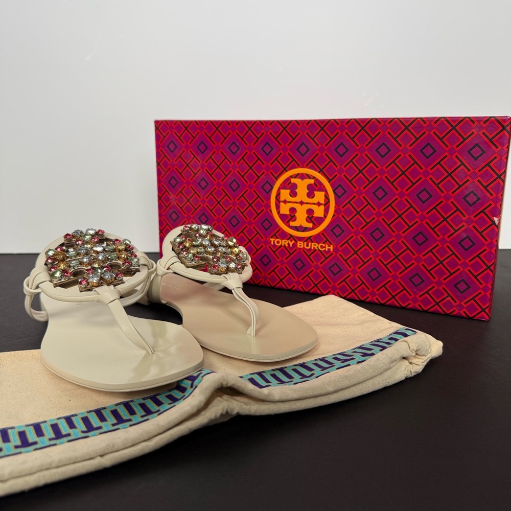 New! Tory Burch Crystal Miller Square Toe Embellished Sandals